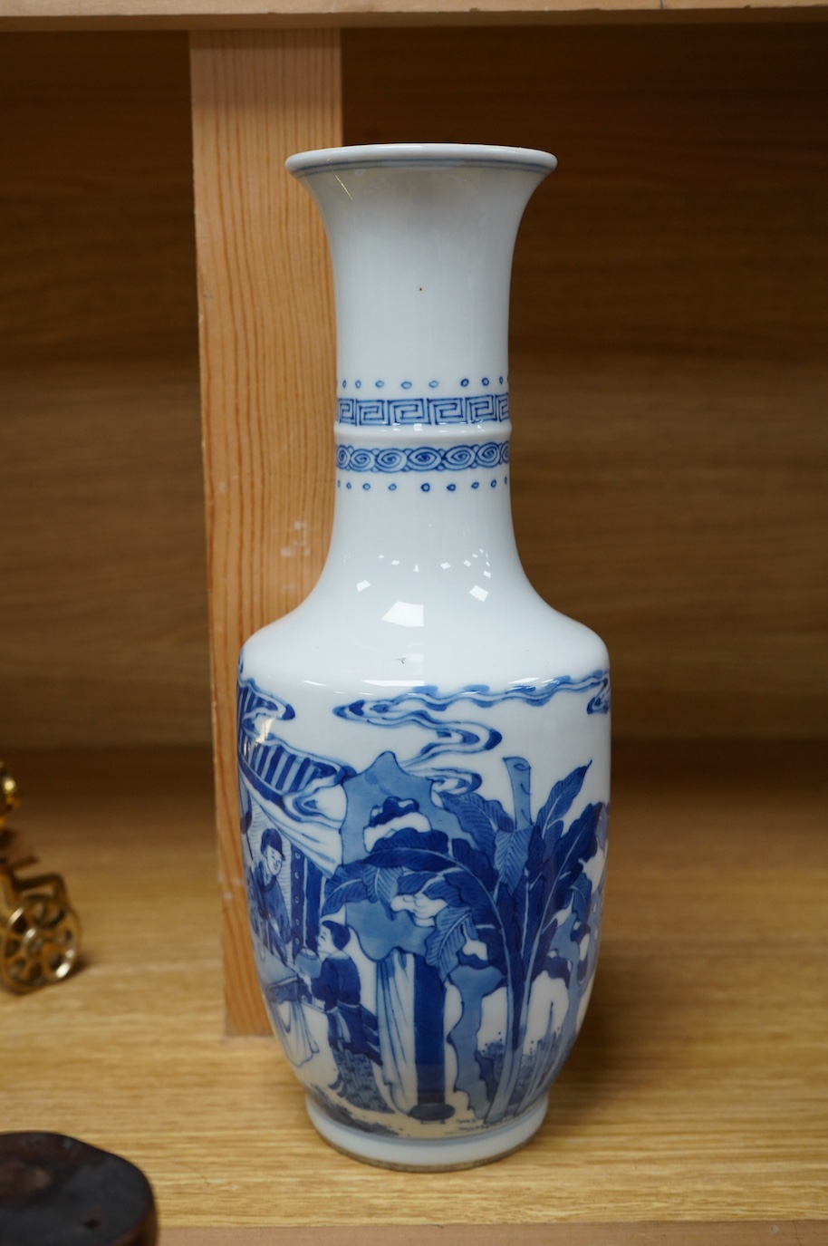 A Chinese blue and white Kangxi style vase, 27.5cm high. Condition - good